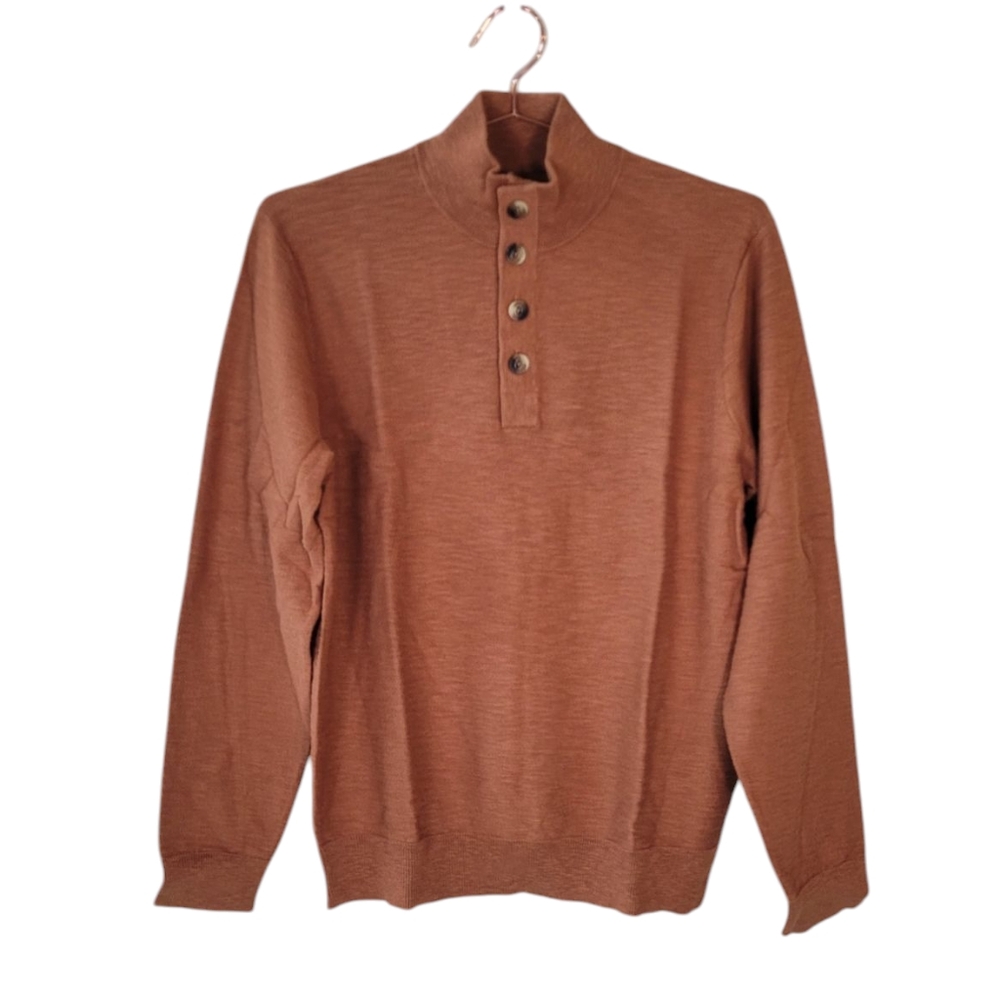 New ALESBURY Rust Riverside Button Mock Neck Sweater Size M